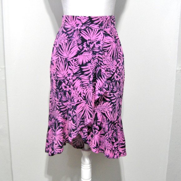 TROPICAL PRINT FAUX WRAP SKIRT SMALL PETITE - Picture 1 of 7